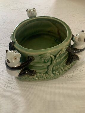 Small Green Panda Bamboo Ceramic Planter